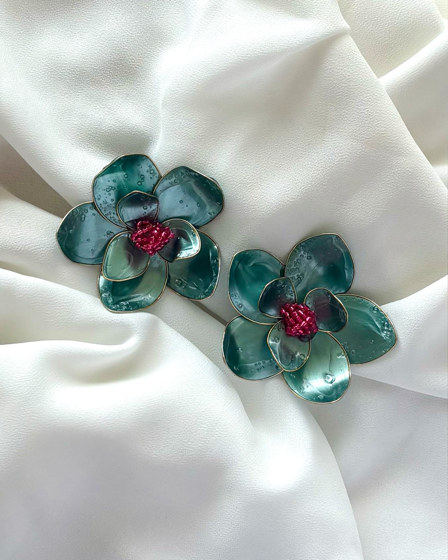 Maxi Flor Verde Petróleo y Fucsia