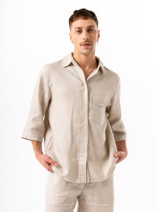 Man wearing high quality linen shorts and shirt