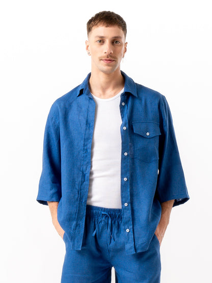 Linen Button-up Shirt KAI Blue for Men