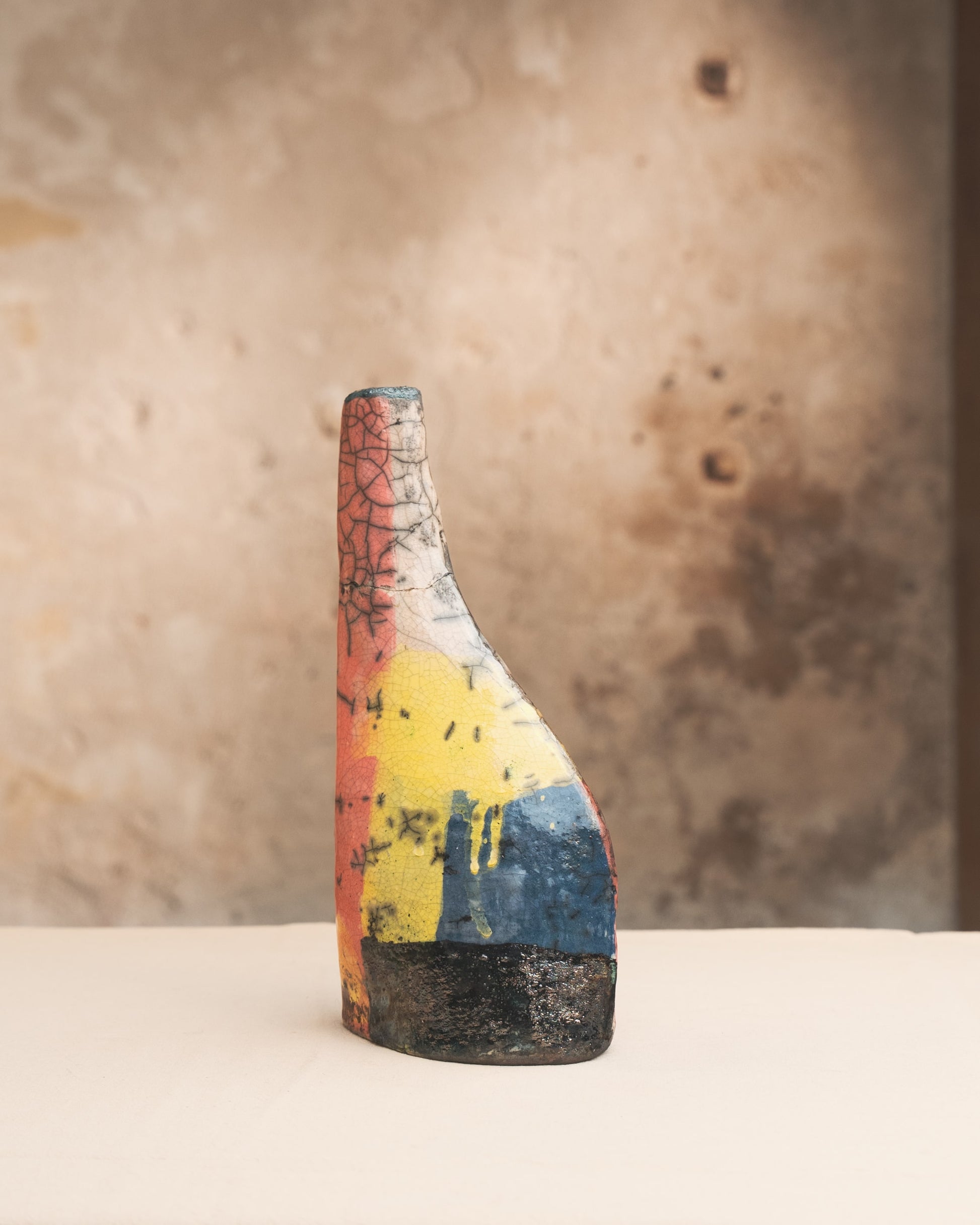 Unique handmade ceramic piece, glazed with Raku ware.