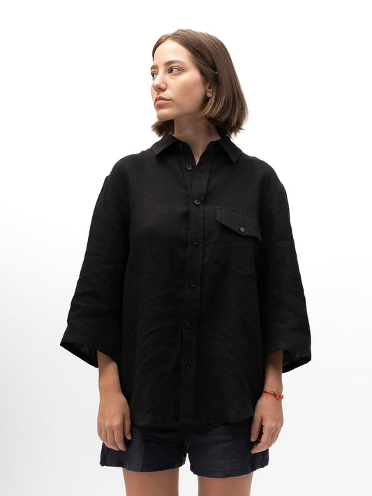 Camisa de lino abotonada GAYA Negro