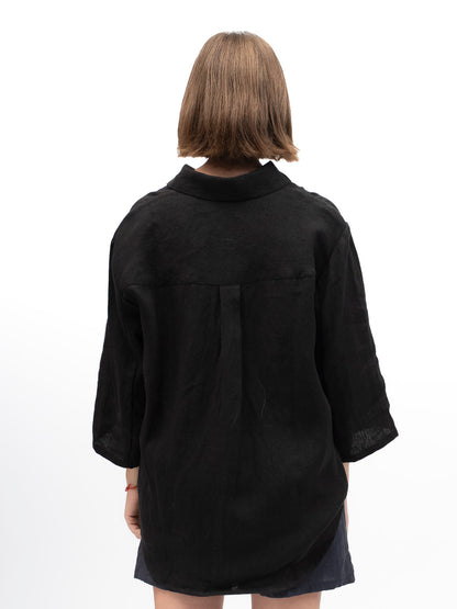 מכופתרת גאיה פשתן שחור