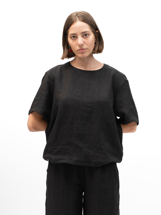 Remera de lino GOLDEN HOUR Negro