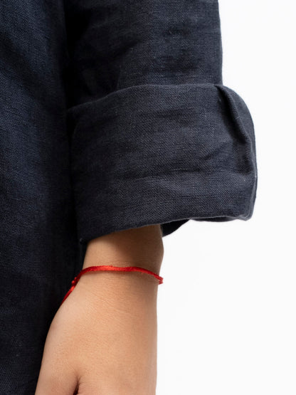 Camisa de lino abotonada EREV Azul Marino