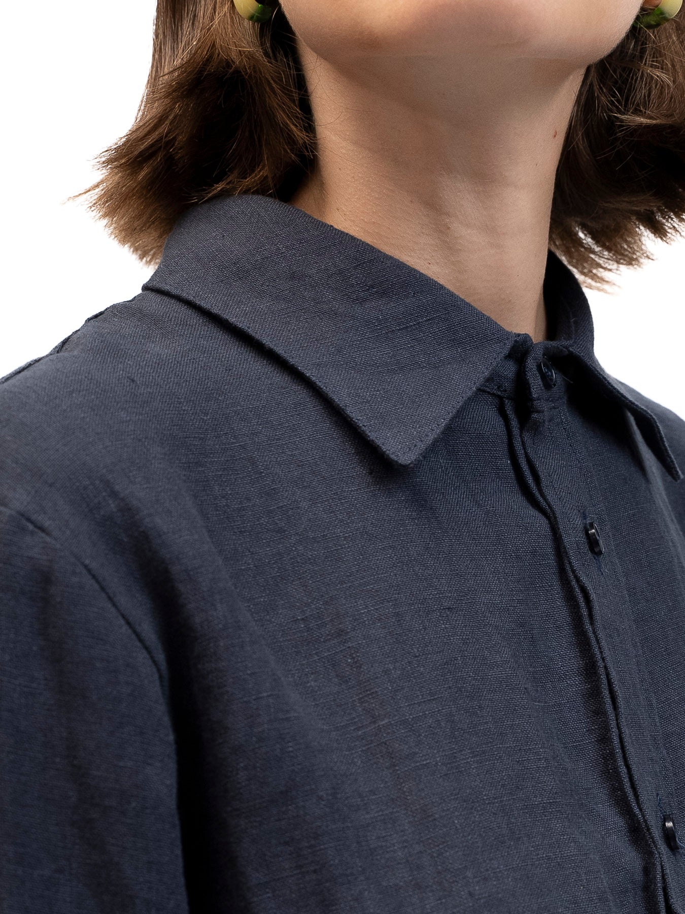 Camisa de lino abotonada EREV Azul Marino