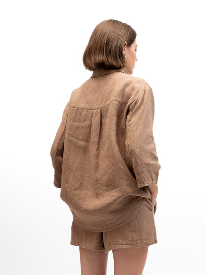 מכופתרת גאיה פשתן חום