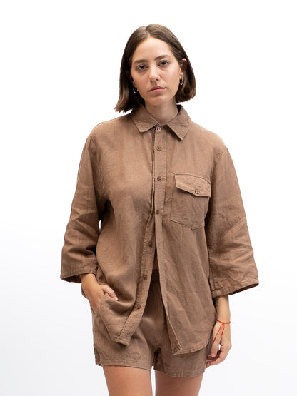 מכופתרת גאיה פשתן חום