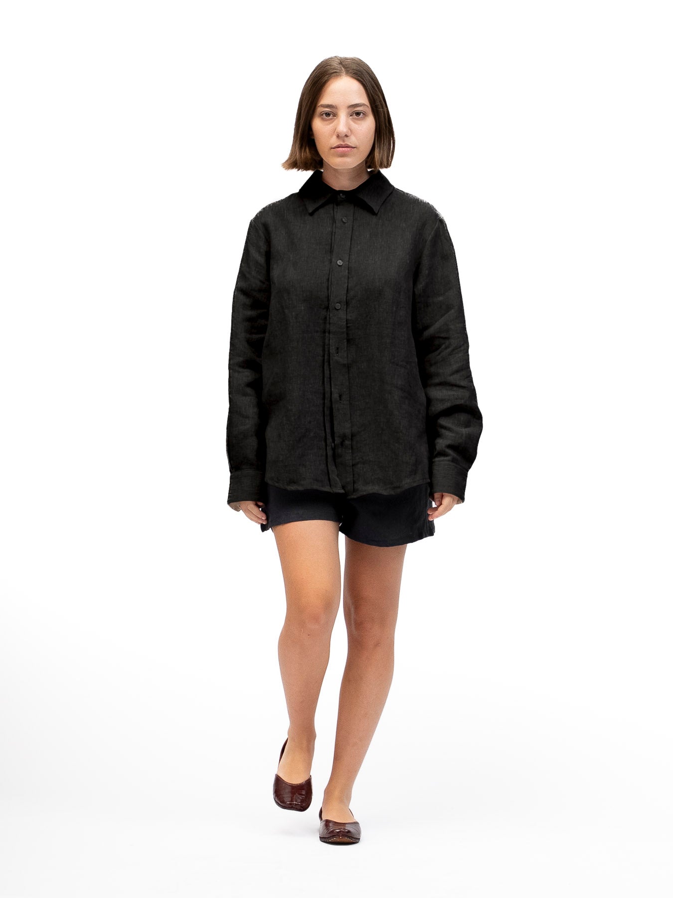 Linen Button-up Shirt EREV Black