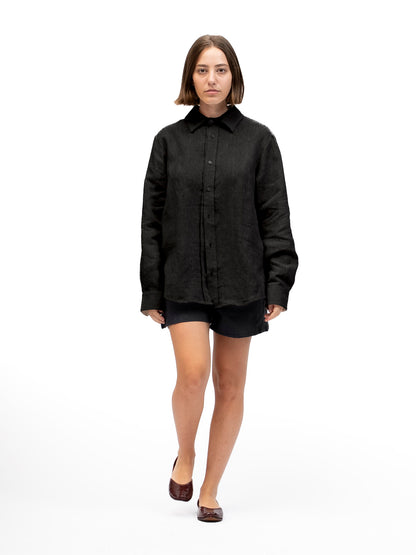 Linen Button-up Shirt EREV Black