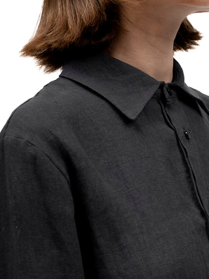 Linen Button-up Shirt EREV Black