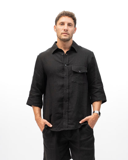 מכופתרת קאי פשתן לגבר כחול