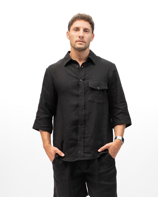 מכופתרת קאי פשתן לגבר כחול