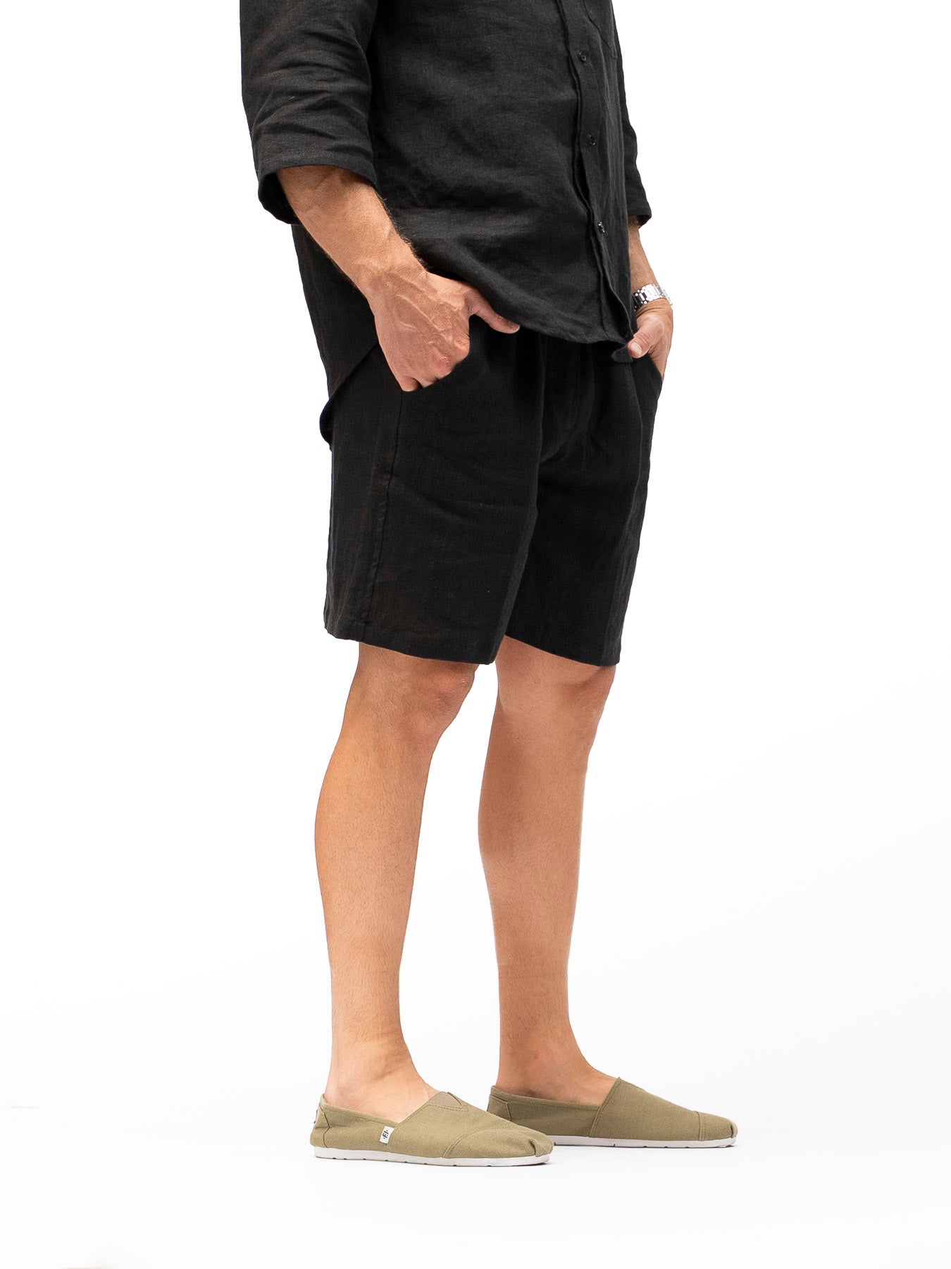 Short de lino Elastizado MOVIMIENTO Negro para Hombre