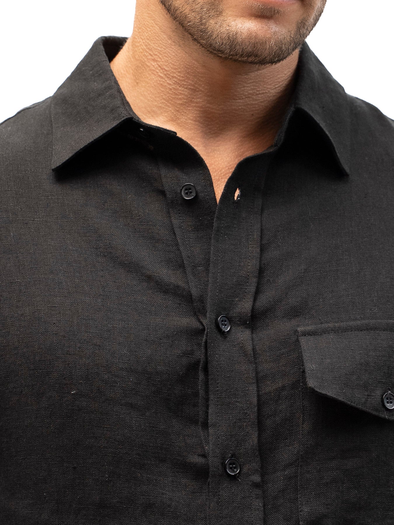 מכופתרת קאי פשתן לגבר כחול