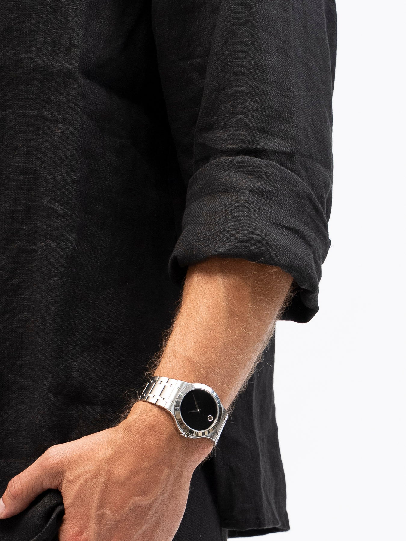 Camisa de lino Abotonada EREV Negro para Hombre