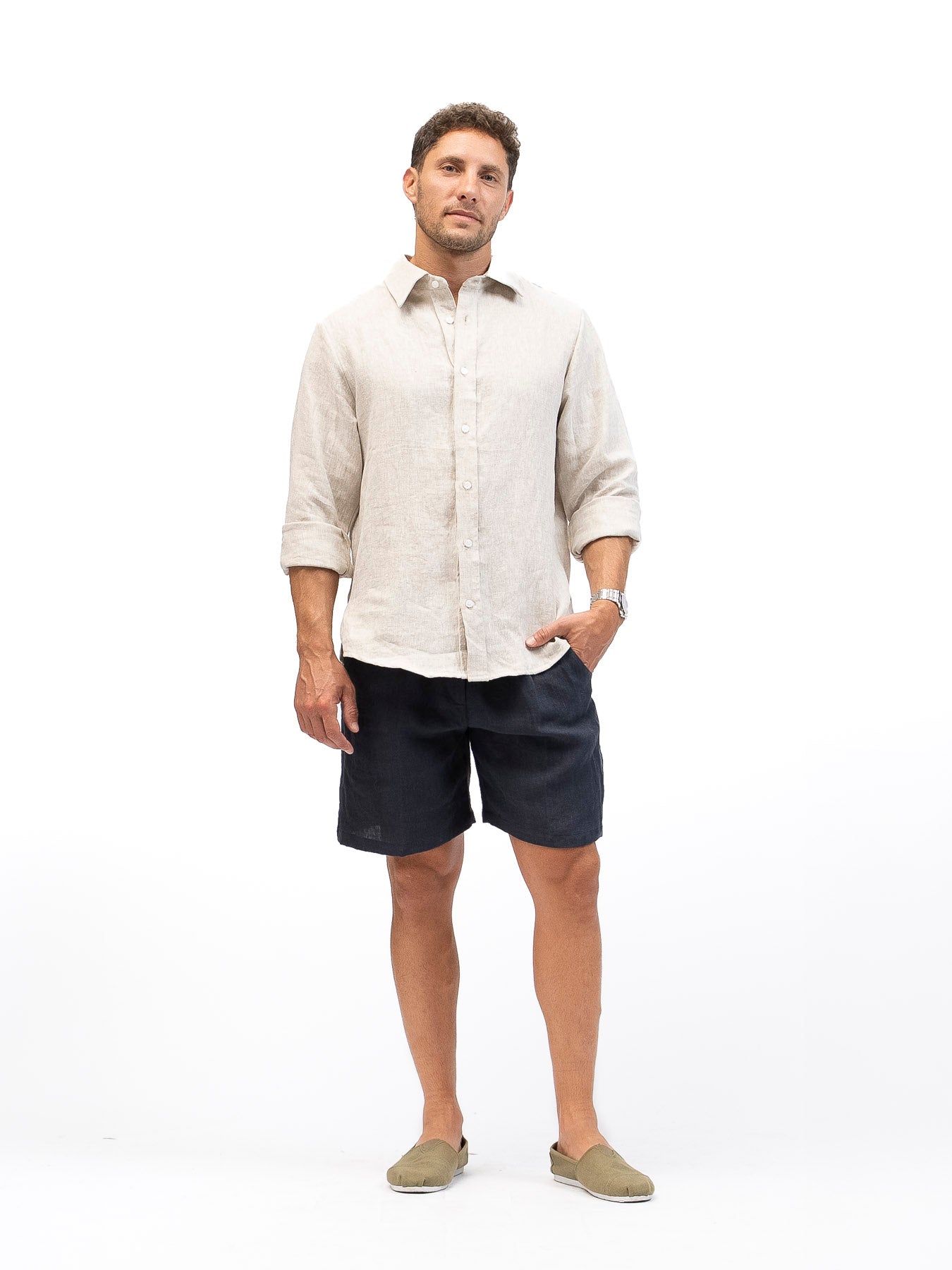 Linen Button-up Shirt EREV Beige for Men