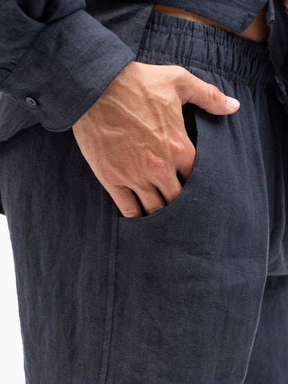 שורט מובמנט פשתן לגבר נייבי