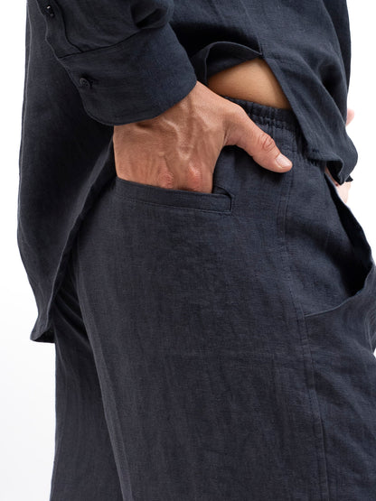 שורט מובמנט פשתן לגבר נייבי