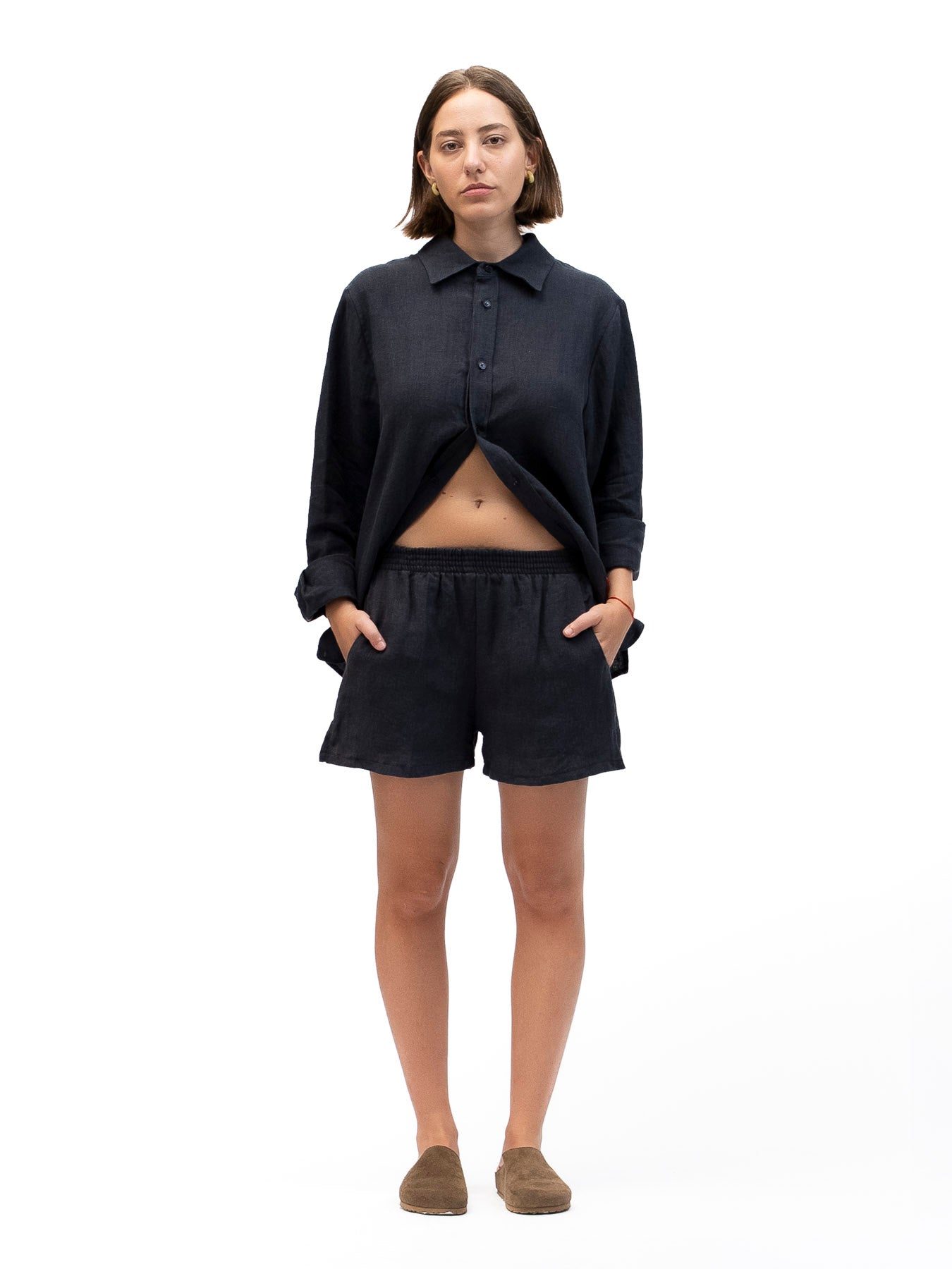 Camisa de lino abotonada EREV Azul Marino