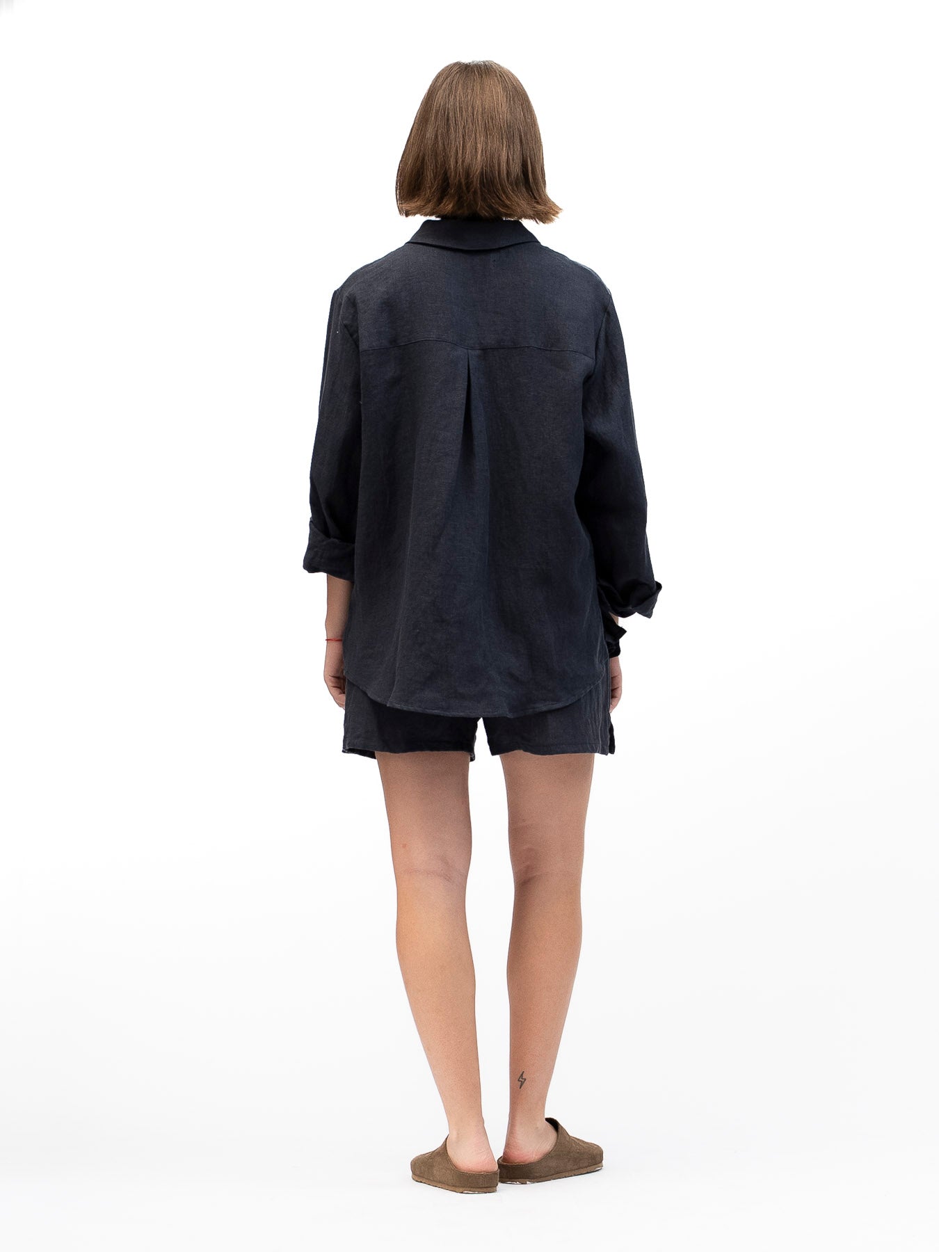 Camisa de lino abotonada EREV Azul Marino