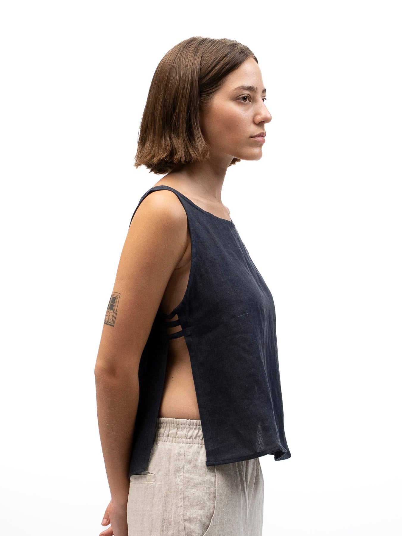 Linen Tank Top SOL Marine Blue