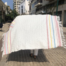 Load image into Gallery viewer, beach vibes throw blanket. tablecloth. home decor tel aviv israel. picnic. vibes שמיכה לים ולפיקנית מתאימה גם למיטה. בית