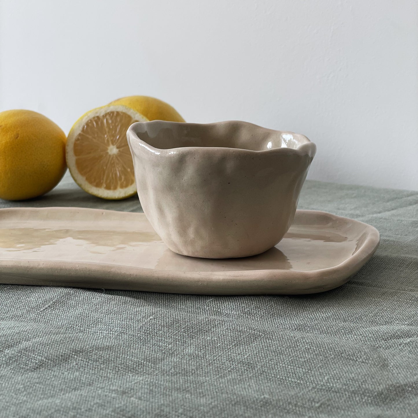 Plaid tray with coffee/tea bowl